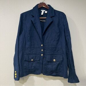 Joie Blue 100% Linen Blazer Gold Buttons Women’s Size XL Extra Large Jacket EUC